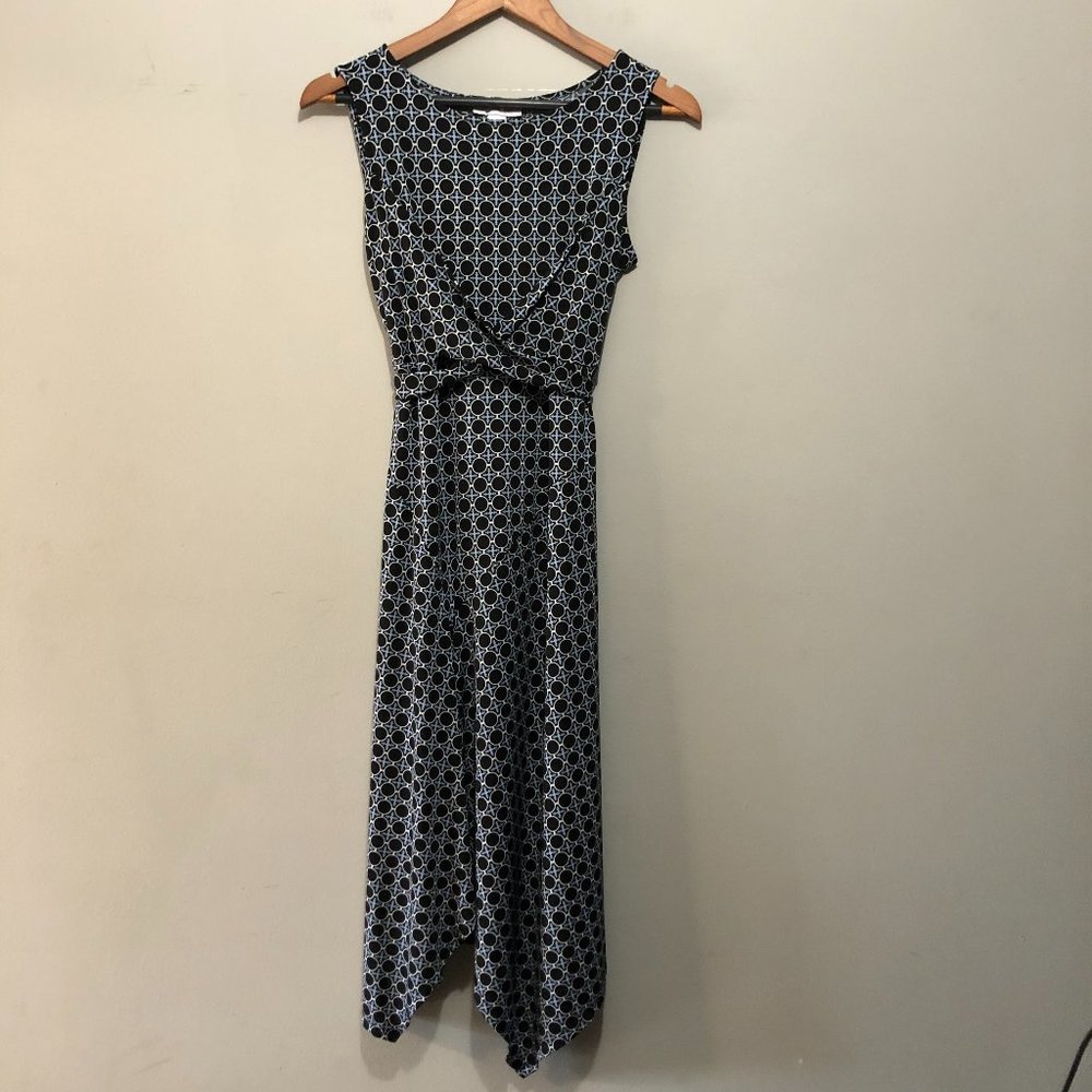 Motherhood Maternity Sleeveless Maxi Dress in Black/Blue Dot Pattern Small